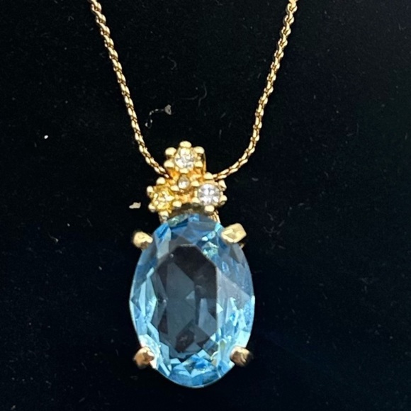 Christian Dior Necklace Pendant Vintage Faceted Simulated Blue Aquamarine - Picture 4 of 9